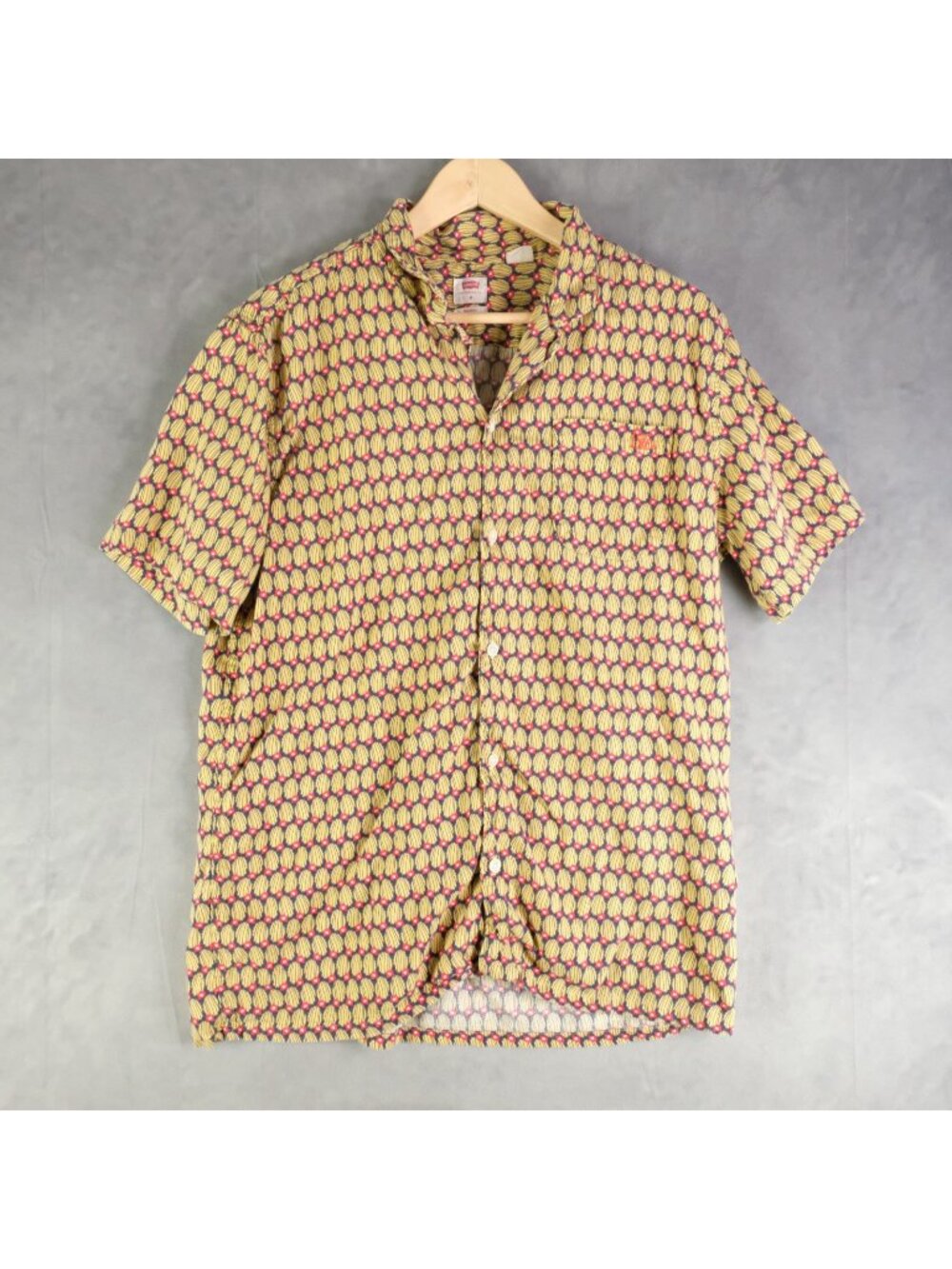 Levis Shirt Mens Medium Yellow Button Up Cactus All Over Print Lyocell Stretch